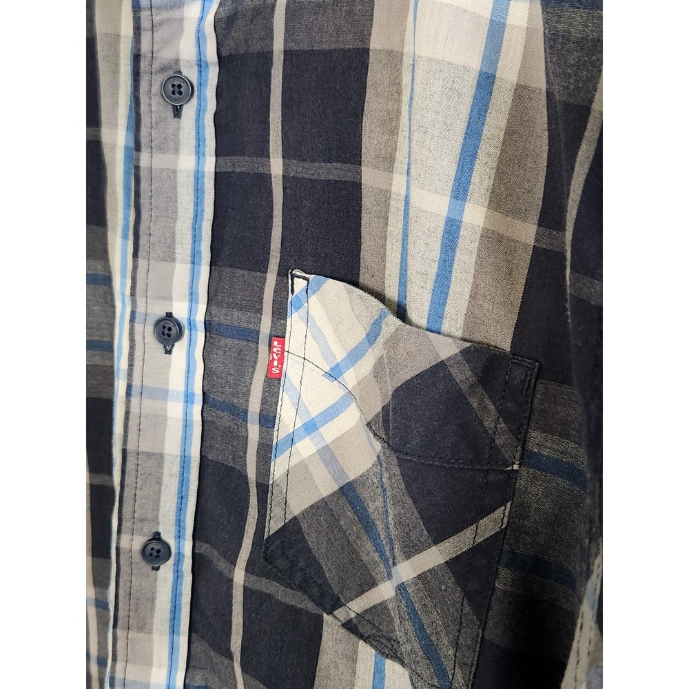 Levis Mens M blue gray plaid long sleeve button down casual‎ shirt - Picture 10 of 12